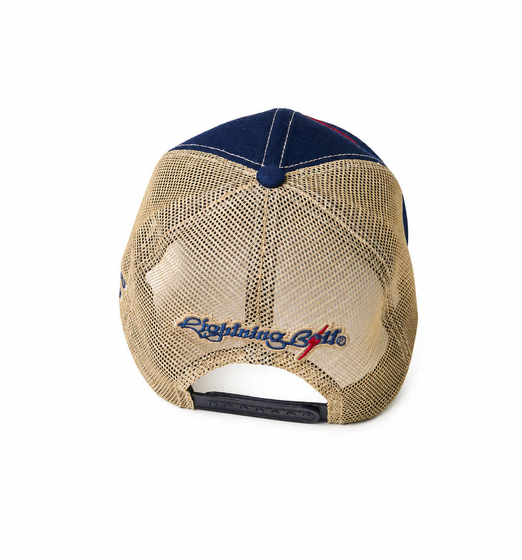 Boné Trucker Patch 55 anos - azul
