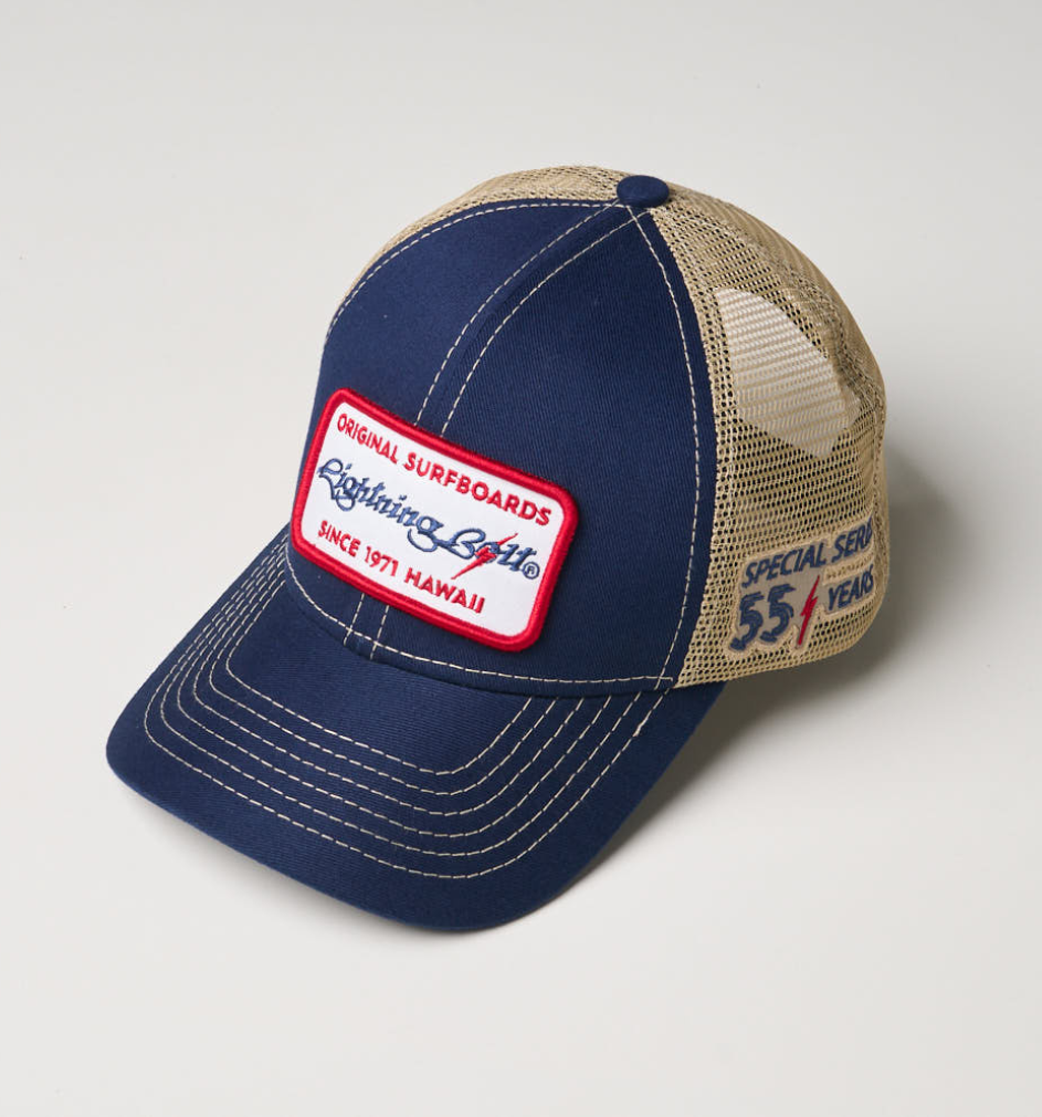 Boné Trucker Patch 55 anos - azul