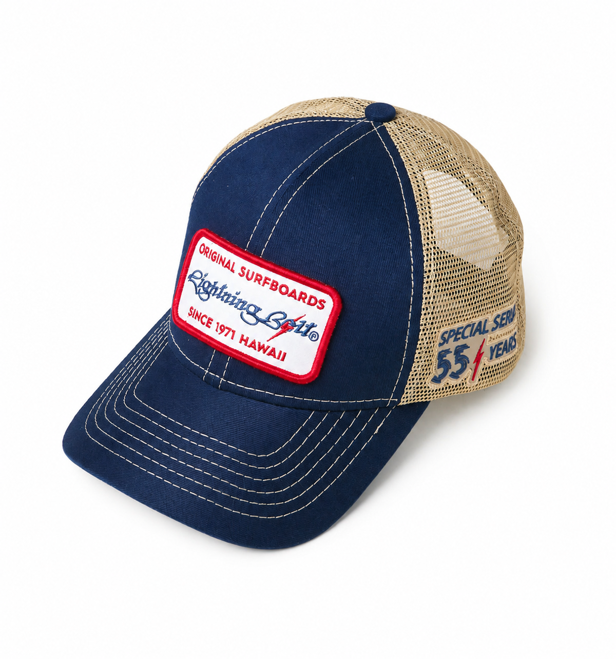 Boné Trucker Patch 55 anos - azul