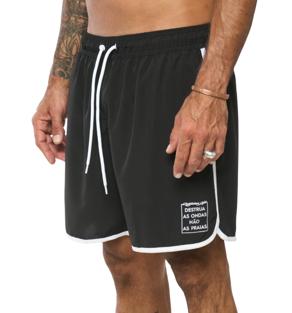 Short Retrô Plus Size 16" Destrua As Ondas Vies - Preto
